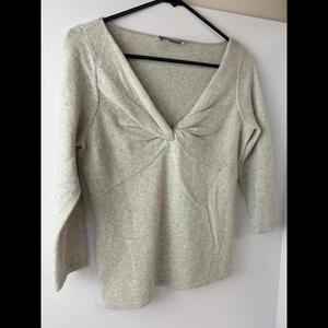 ANN TAYLOR‎ Cashmere Metallic Twist Front V Neck Sweater Top Women's Size S